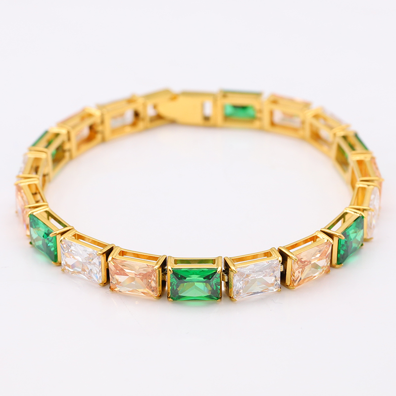 Tenniskette aus Edelstahl mit buntem CZ