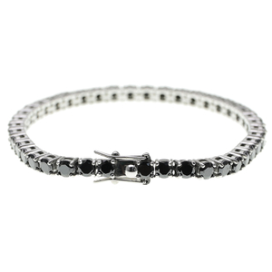 Silberfarbene Tenniskette aus Edelstahl mit schwarzem CZ