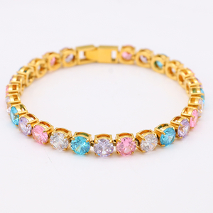 Edelstahl-PVD-18-Karat-Gold-Tenniskette mit bunten CZ