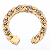 Flache kubanische Kette aus Edelstahl und Gold mit zweifarbigem Zirkon