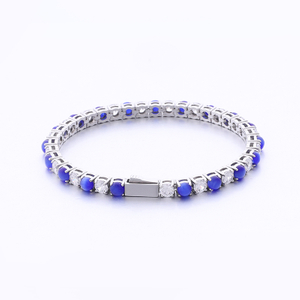 Tenniskette aus Edelstahl mit Achat und weißem Zirkon
