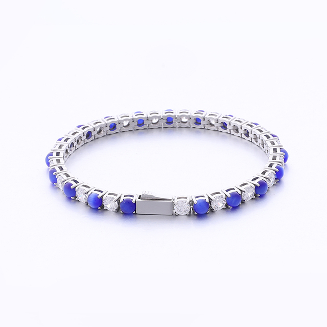 Tenniskette aus Edelstahl mit Achat und weißem Zirkon
