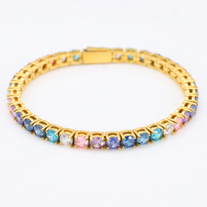 Edelstahl-PVD-18-Karat-Gold-Tenniskette mit buntem Zirkon