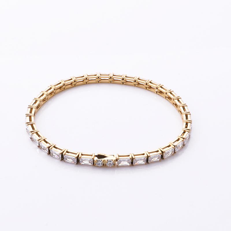 Tenniskette aus Edelstahl mit rechteckigem Quadrat 5A CZ