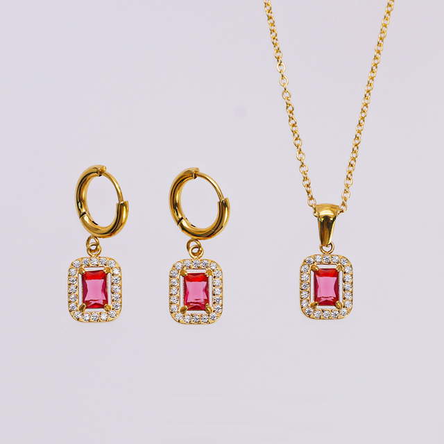 Edelstahl-Mikroeinsatz-Edelstein-Schmuckset mit 5A-Zirkon